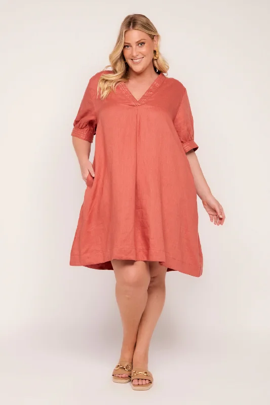Kora A-Line Puff Sleeve Linen Dress in Desert Rose Summer unclassified dresses