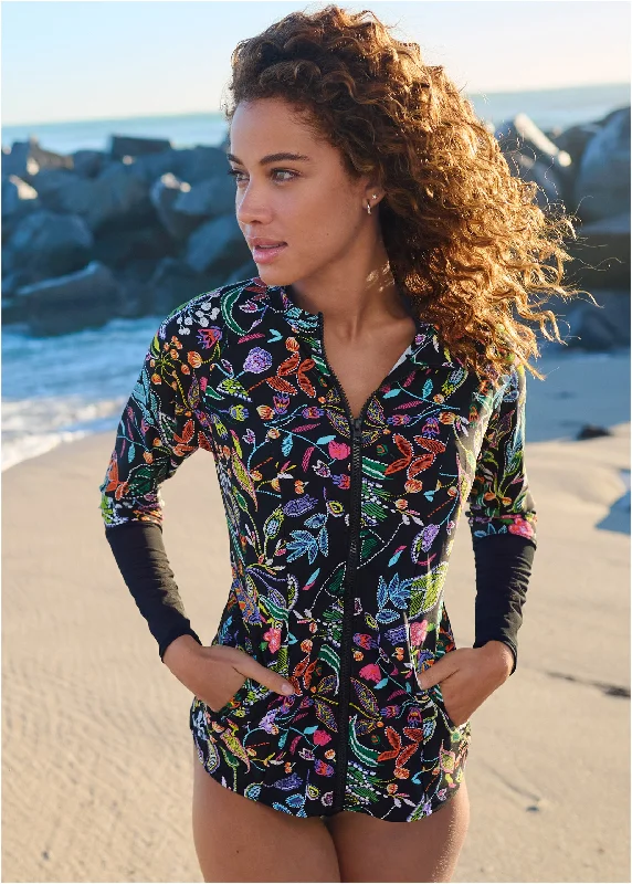 Sporty Zip-Up Cover-Up - Midnight Elegance Bold pattern unclassified dresses