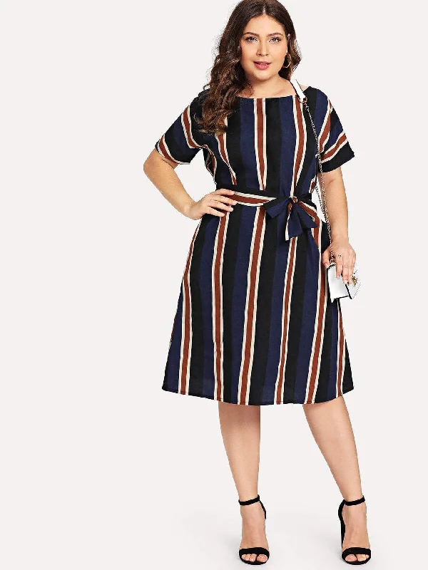 Plus Colorblock Striped Dress Embroidered unclassified dresses