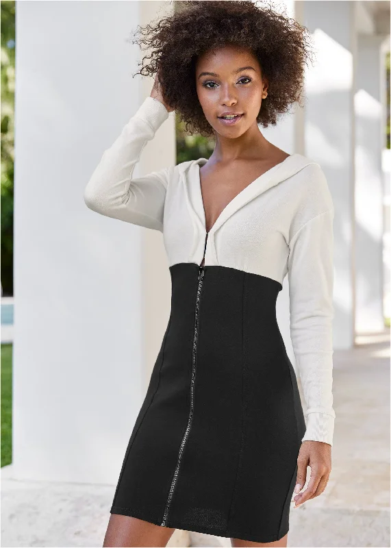 Color Block Corset Dress - Black & White Ruched unclassified dresses