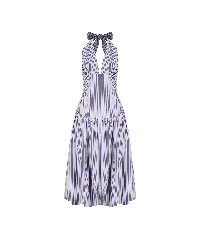 RELAXE HALTER DRESS NAVY STRIPE Color block unclassified dresses