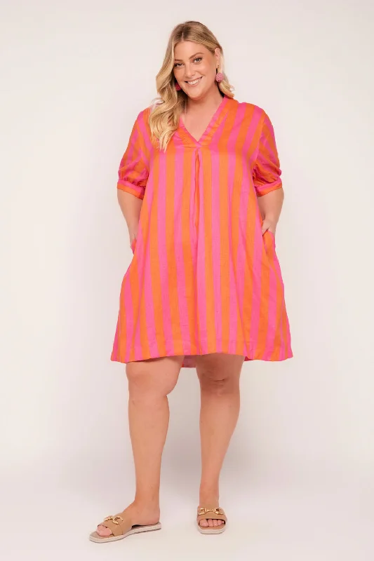 Kora A-Line Puff Sleeve Linen Dress in Afterglow Wedding guest unclassified dresses