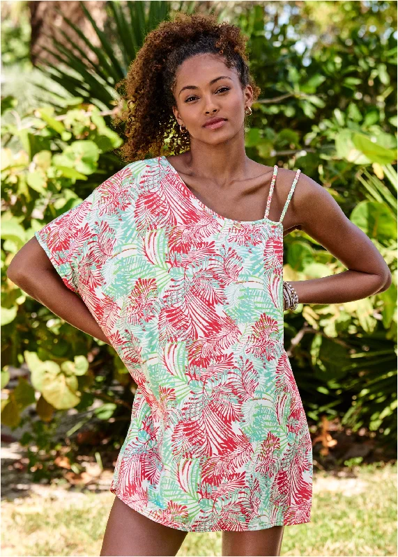 Asymmetrical Strappy Tunic - Cha Cha Coral Stretchy unclassified dresses