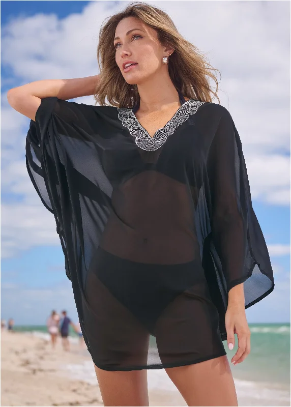Embellished Tunic Cover-Up - Black Beauty Tulle unclassified dresses