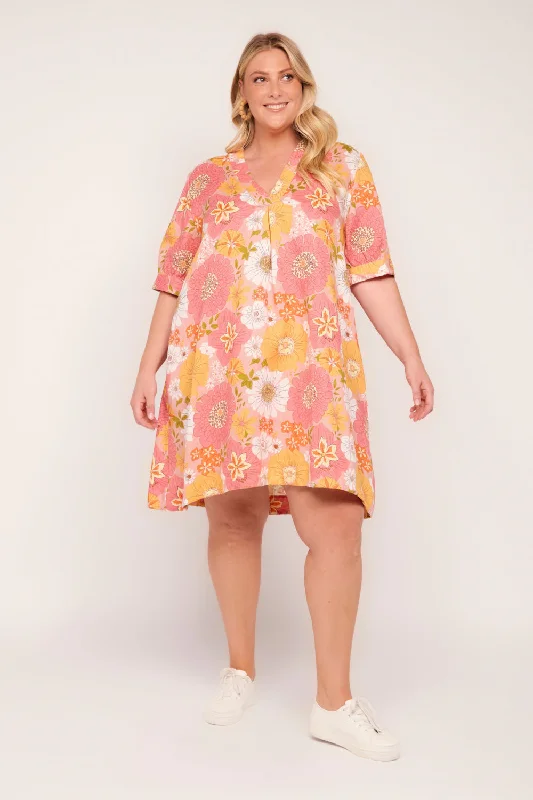 Kora A-Line Puff Sleeve Linen Dress in Vienna Spring unclassified dresses