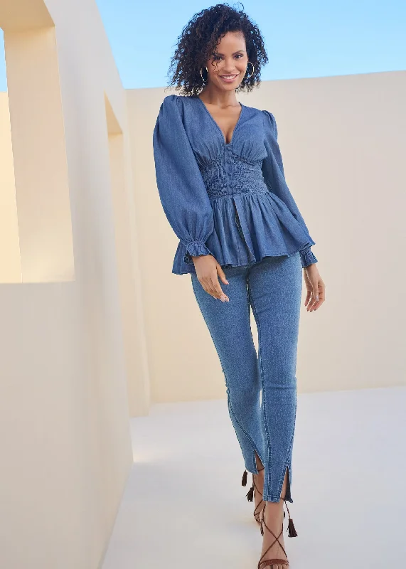 Split Hem Skinny Jeans - Medium Wash Engagement unclassified dresses
