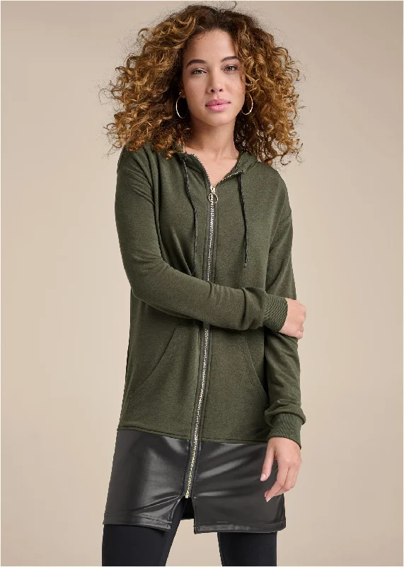 Faux-Leather Tunic Jacket - Olive & Black Winter unclassified dresses