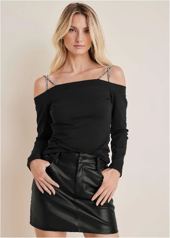 Rhinestone Strappy Top - Black Elegant unclassified dresses