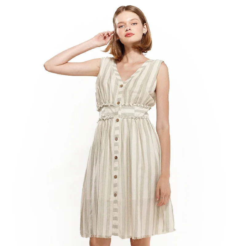 Women's Sleeveless Button Down Stripe Dress in Sage Lace unclassified dresses