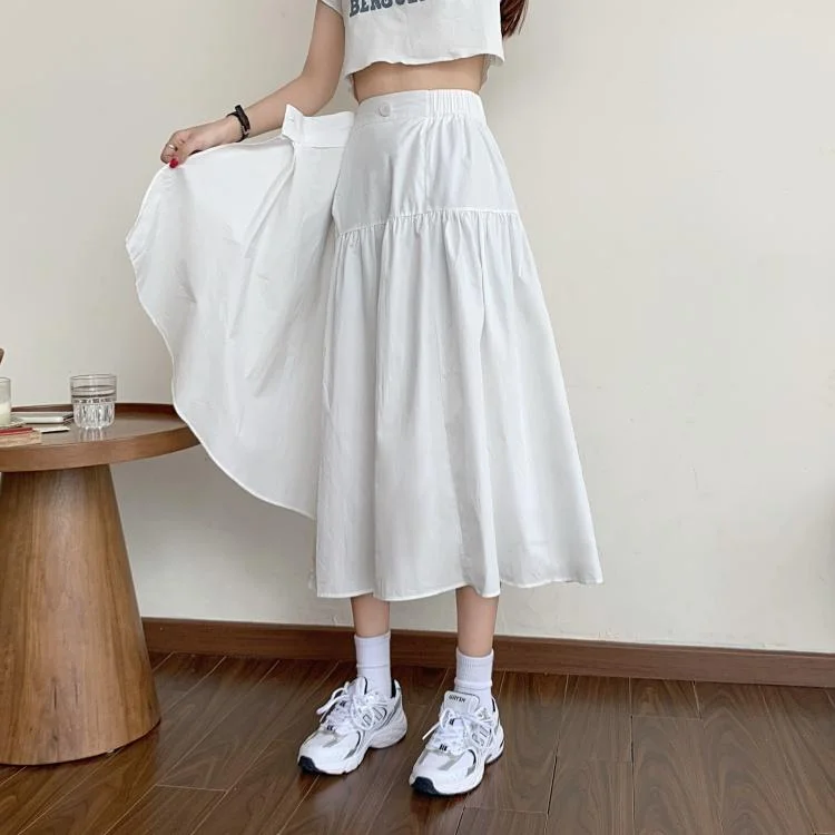 Women's Casual Solid Color High-waisted Skirts