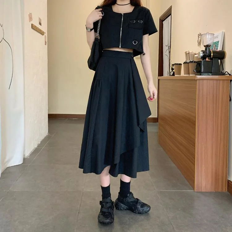 Women's Casual Solid Color High-waisted Skirts