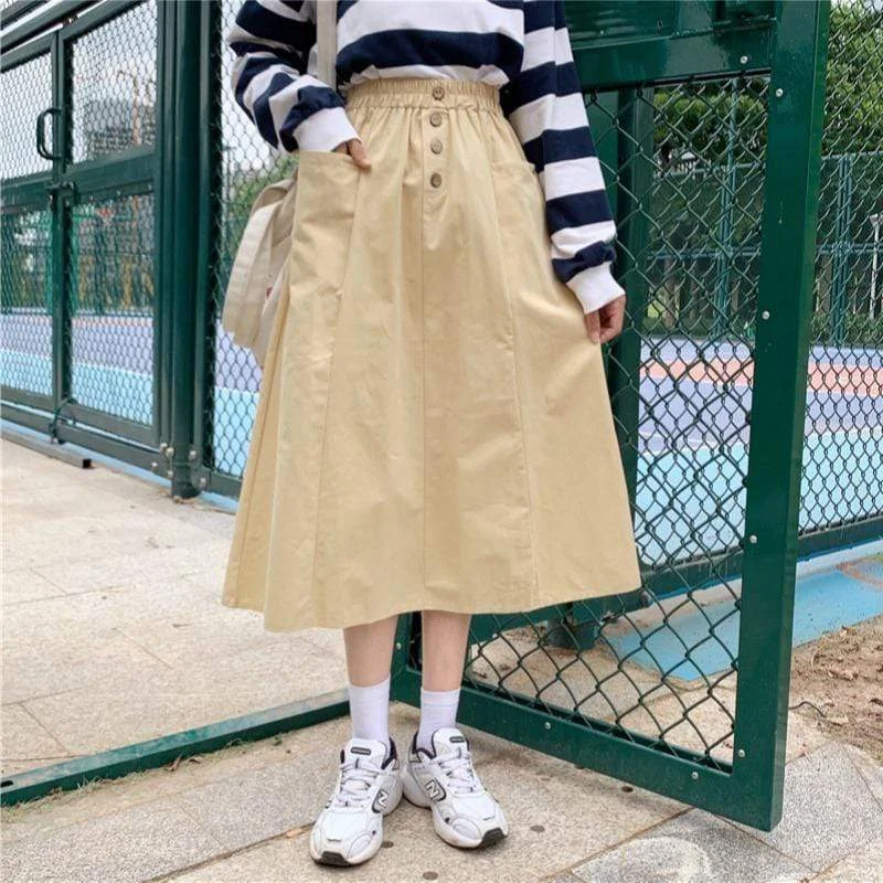 Women's Cute Pure Color High-waisted A-line Skirts