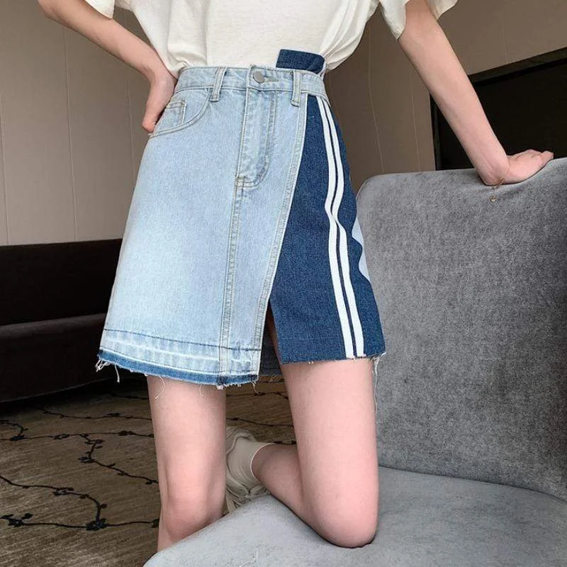 Women's Harajuku Asymmetric Denim Spliced A-line Skirts