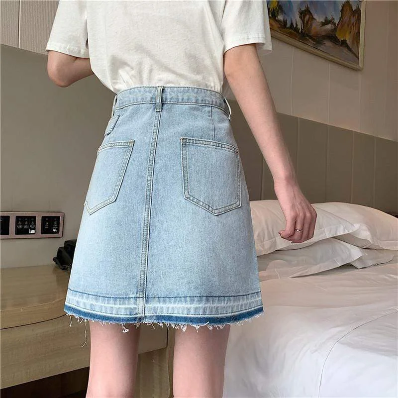 Women's Harajuku Asymmetric Denim Spliced A-line Skirts