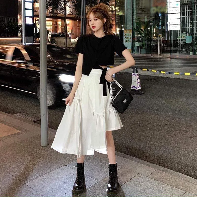 Women's Sweet Asymmetric High-waisted White Skirts