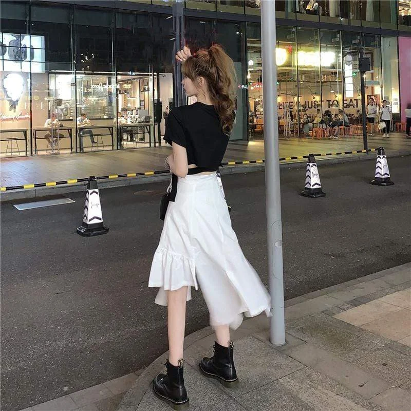 Women's Sweet Asymmetric High-waisted White Skirts