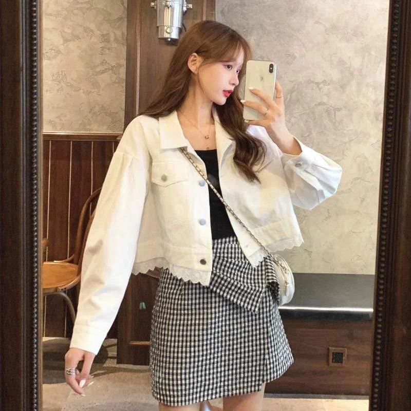 Women's Sweet Lace Spliced Short Denim Coats