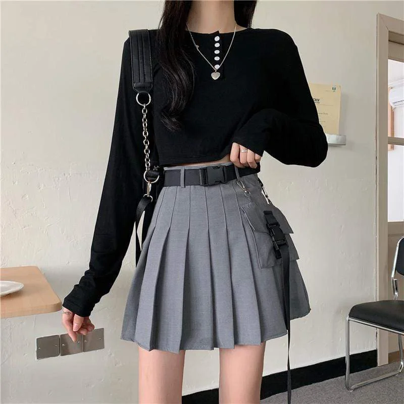 Women's Tooling Style Pleated Skirts With Pocket