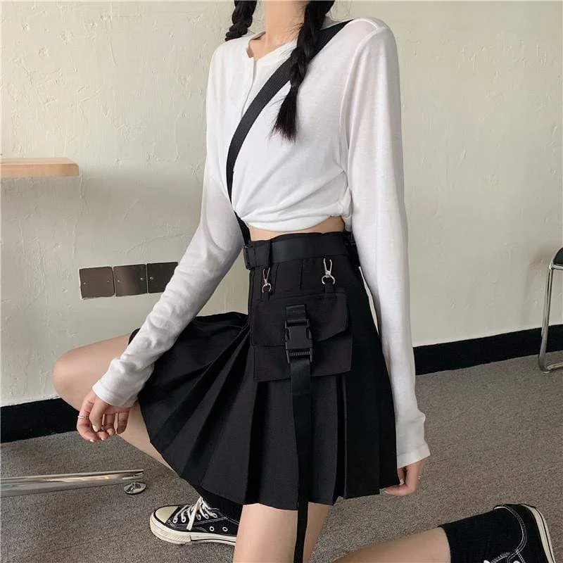 Women's Tooling Style Pleated Skirts With Pocket