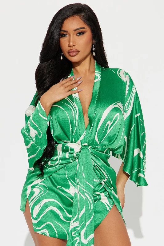 A Work of Art Satin Mini Dress - Green