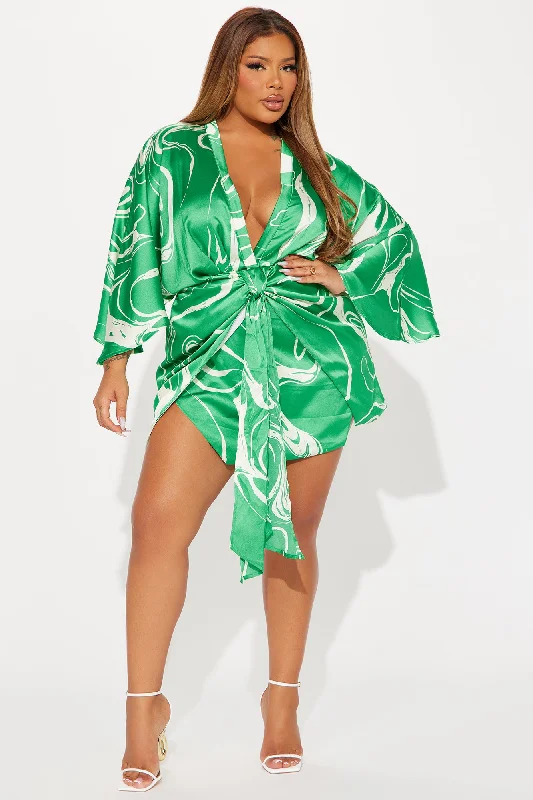 A Work of Art Satin Mini Dress - Green