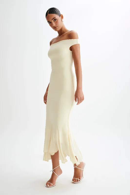 Analina Slinky Handkerchief Midi Dress - Lemon Sherbet