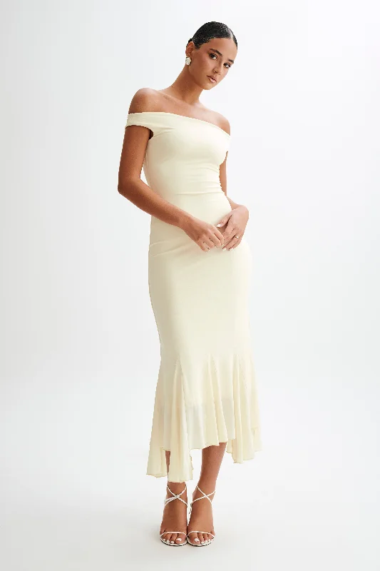 Analina Slinky Handkerchief Midi Dress - Lemon Sherbet