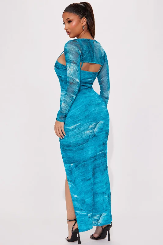 Deep Waters Mesh Maxi Dress Set - Blue