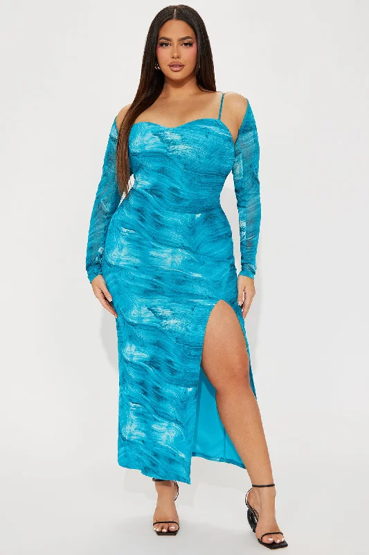 Deep Waters Mesh Maxi Dress Set - Blue