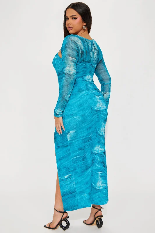 Deep Waters Mesh Maxi Dress Set - Blue