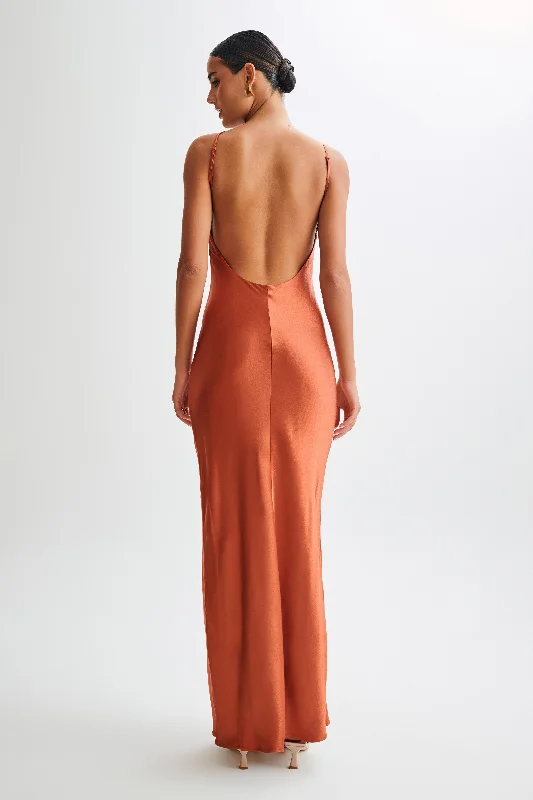 Lucia Satin Cut Out Maxi Dress - Burnt Orange