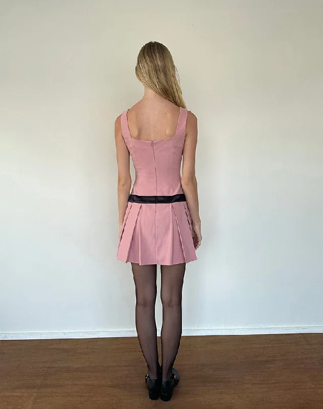 Michelia Mini Dress in Pink with Black Bow