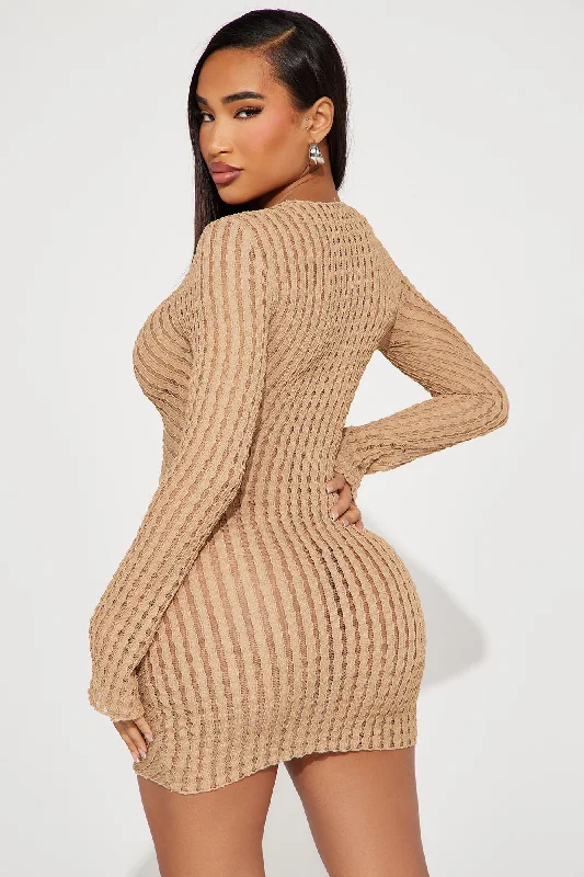 See Thru U Textured Mini Dress - Khaki