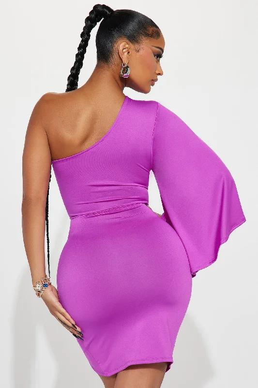 Serving Up Class One Shoulder Mini Dress - Purple