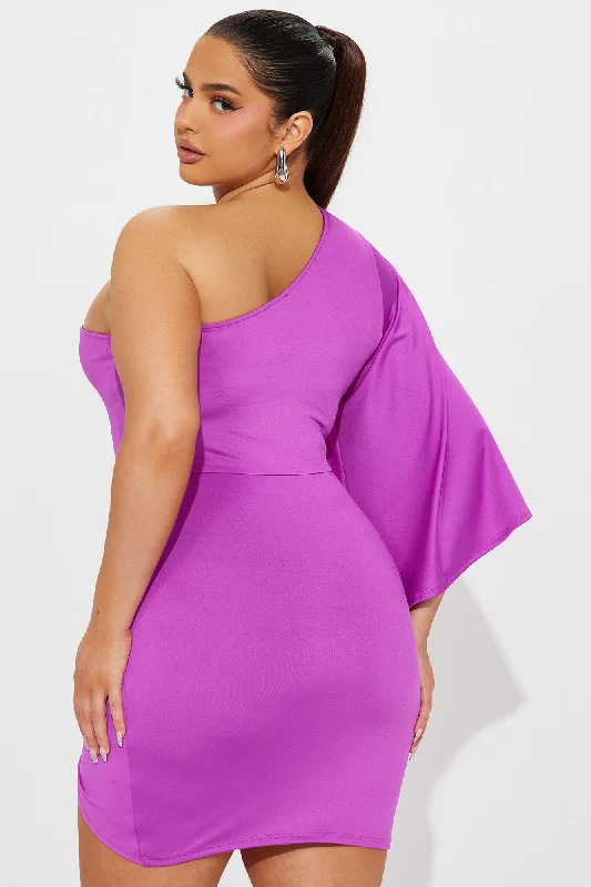 Serving Up Class One Shoulder Mini Dress - Purple