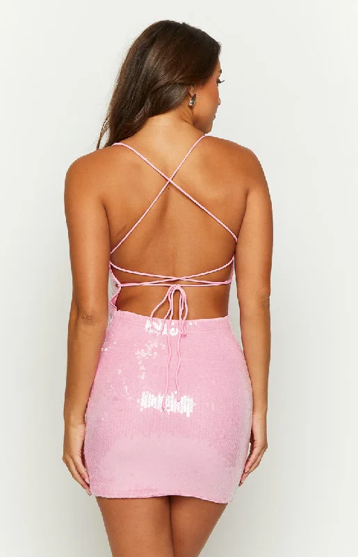 Tao Pink Sequin Lace Up Mini Dress