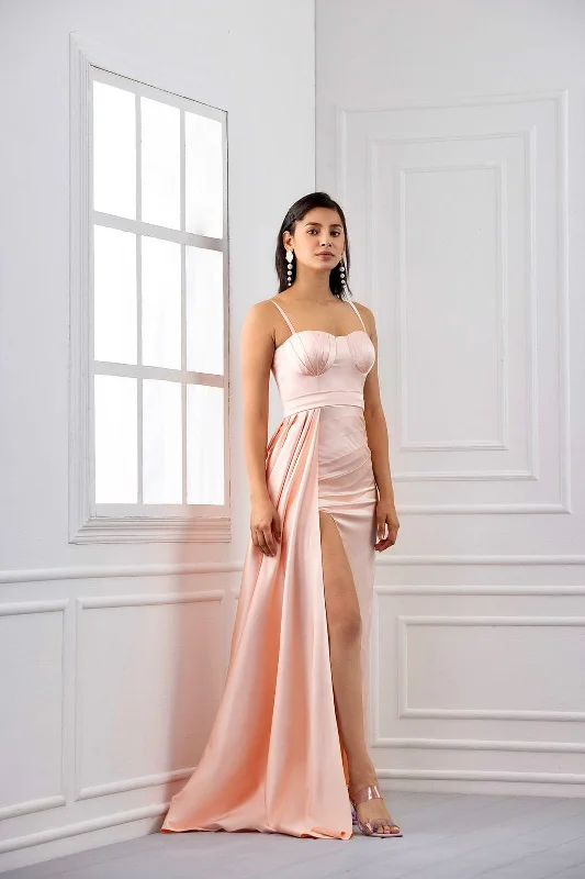 Timeless perfection - Peach satin midi gown