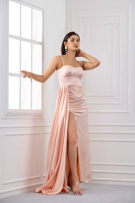 Timeless perfection - Peach satin midi gown