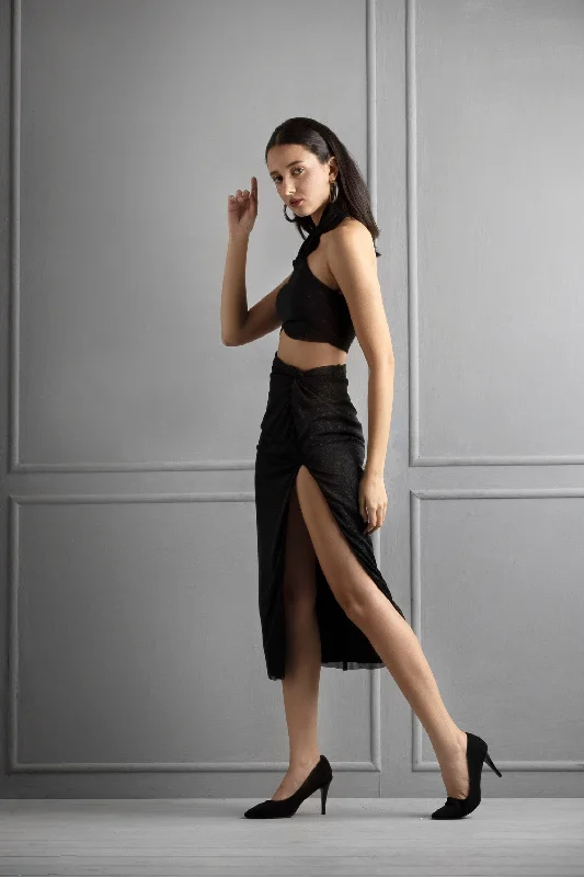 UNFORGETTABLE NIGHTS - black glitter mesh co-ord set