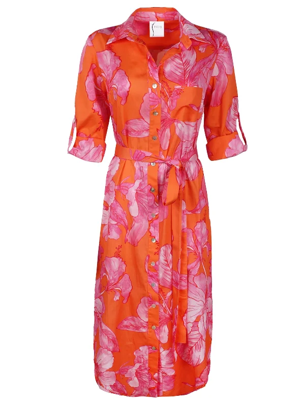 Alex Tie-Front Maxi Shirt Dress, Royal Hawaiian Print