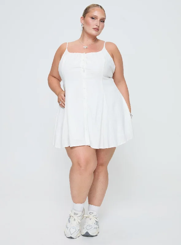 Elian Linen Blend Mini Dress White Curve