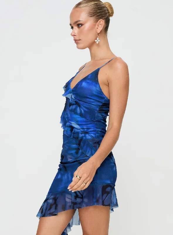 Ellsworth Asymmetric Mini Dress Blue Floral