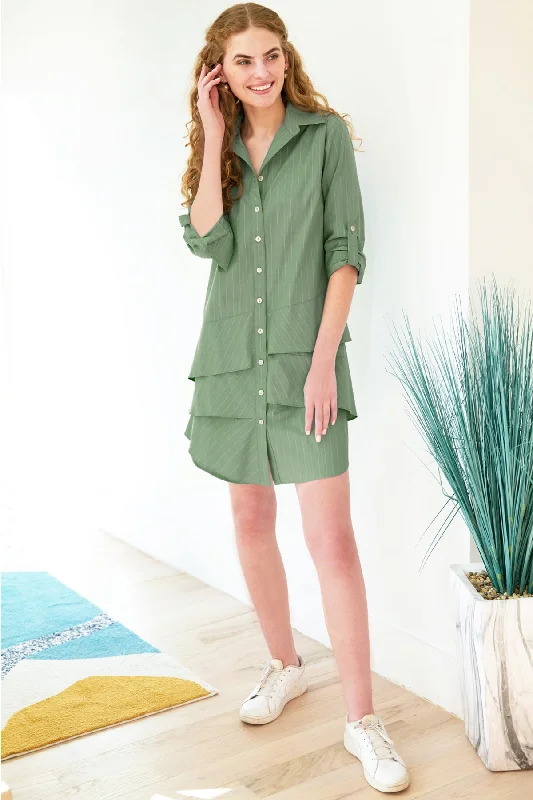 Jenna Shirt Dress Olive Green Stripe