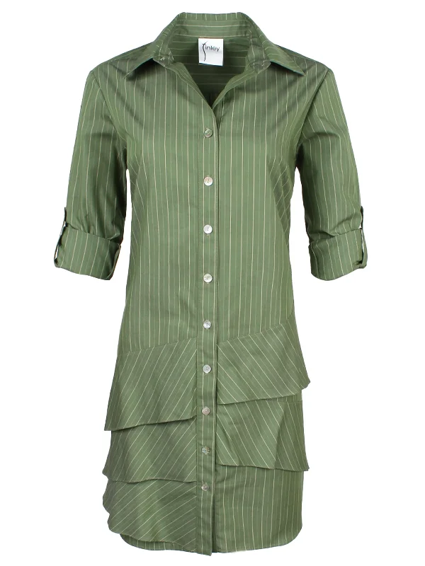 Jenna Shirt Dress Olive Green Stripe