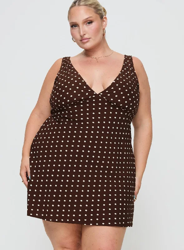 Nellie Mini Dress Brown Polka Dot Curve