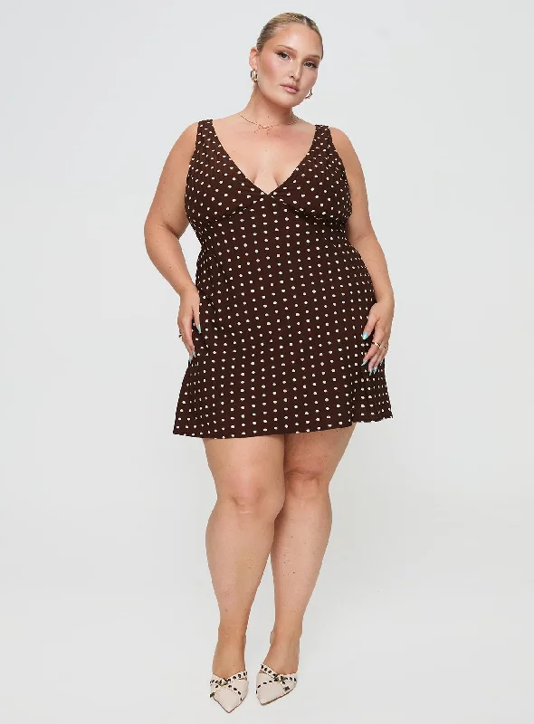 Nellie Mini Dress Brown Polka Dot Curve