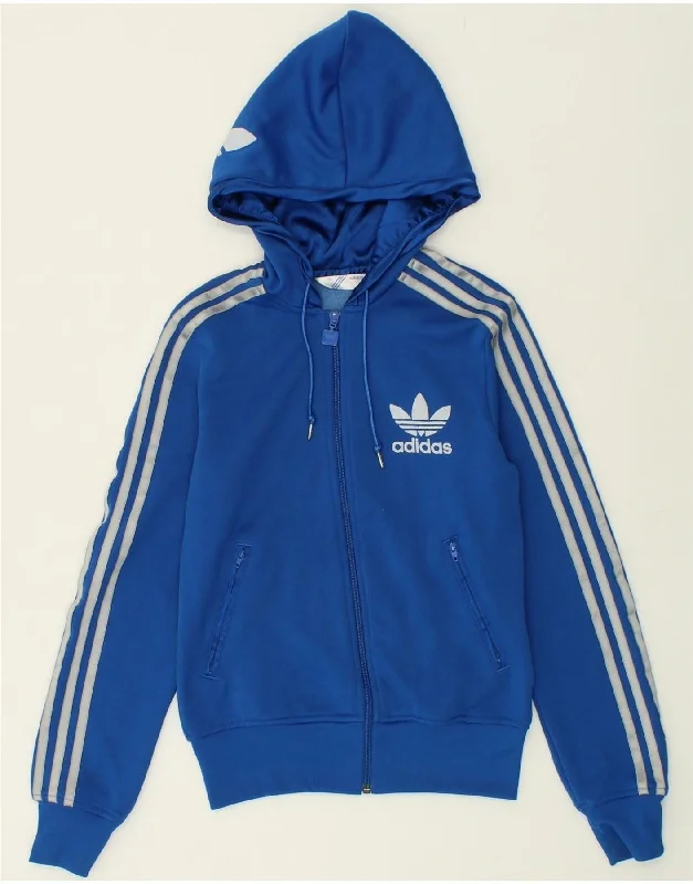 ADIDAS Womens Graphic Zip Hoodie Sweater UK 10 Small Blue Polyester Eco-friendly sweaters