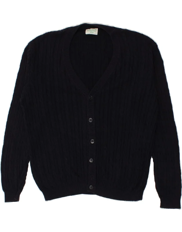 BENETTON Womens Oversized Cardigan Sweater UK 12 Medium Navy Blue Cotton Must-have sweaters for this season
