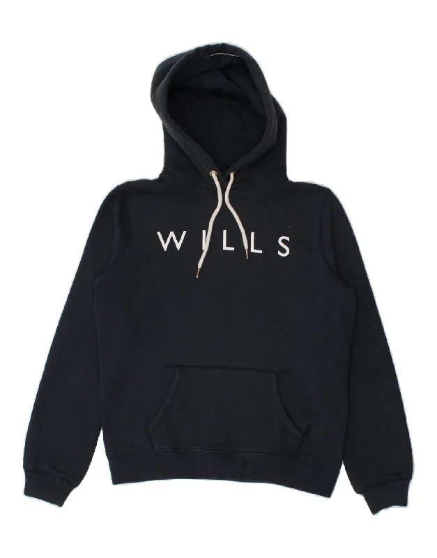 JACK WILLS Womens Graphic Hoodie Jumper UK 12 Medium Navy Blue Cotton Men's wool sweaters discount