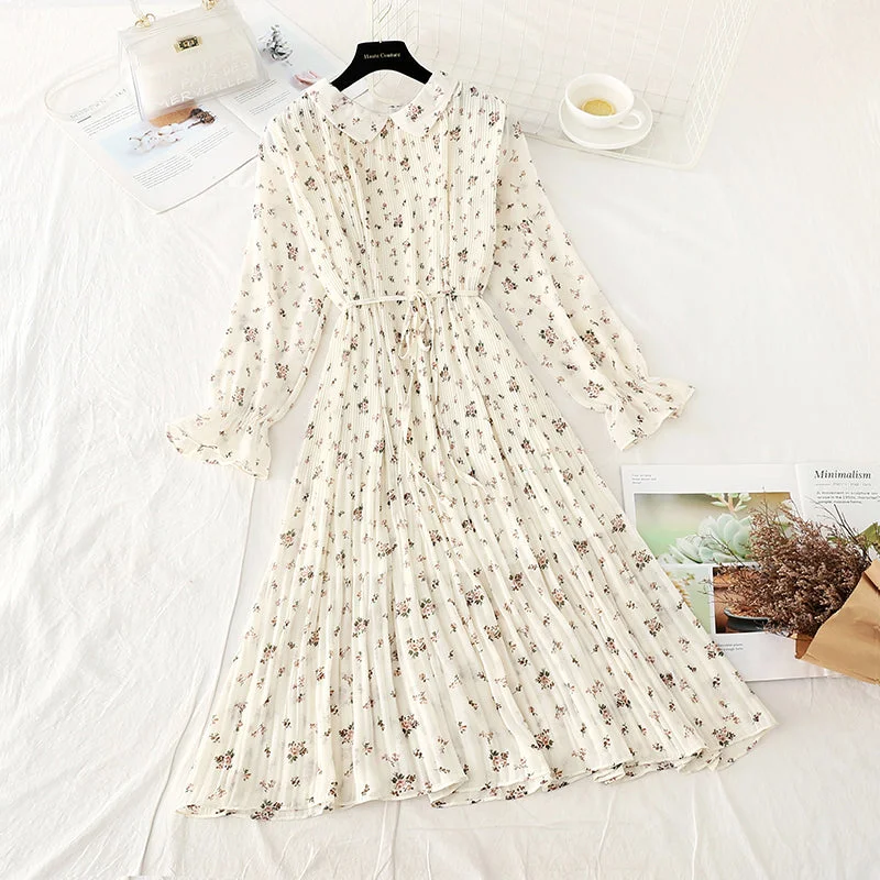 Slim temperament at waist. French floral pleated skirt Fairy  3900 Elegant unclassified skirts
